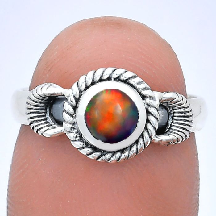 Chalama Black Opal Ring size-7 EXR05245 R-1733, 6x6 mm