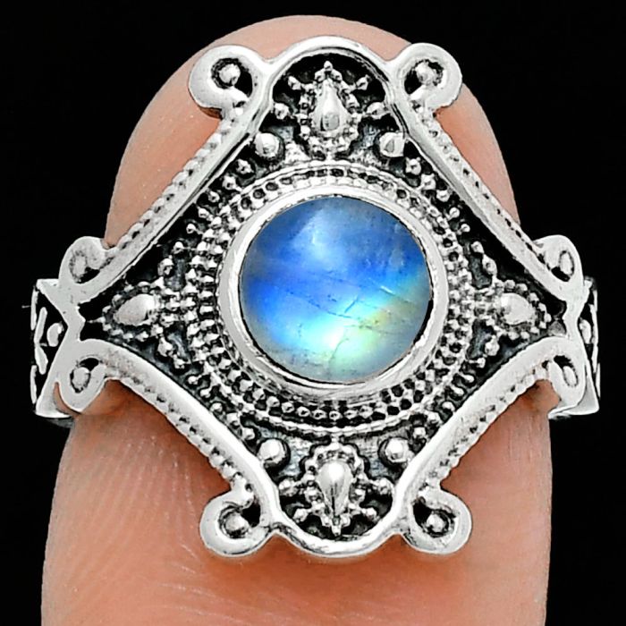 Rainbow Moonstone Ring size-6 EXR05324 R-1734, 6x6 mm