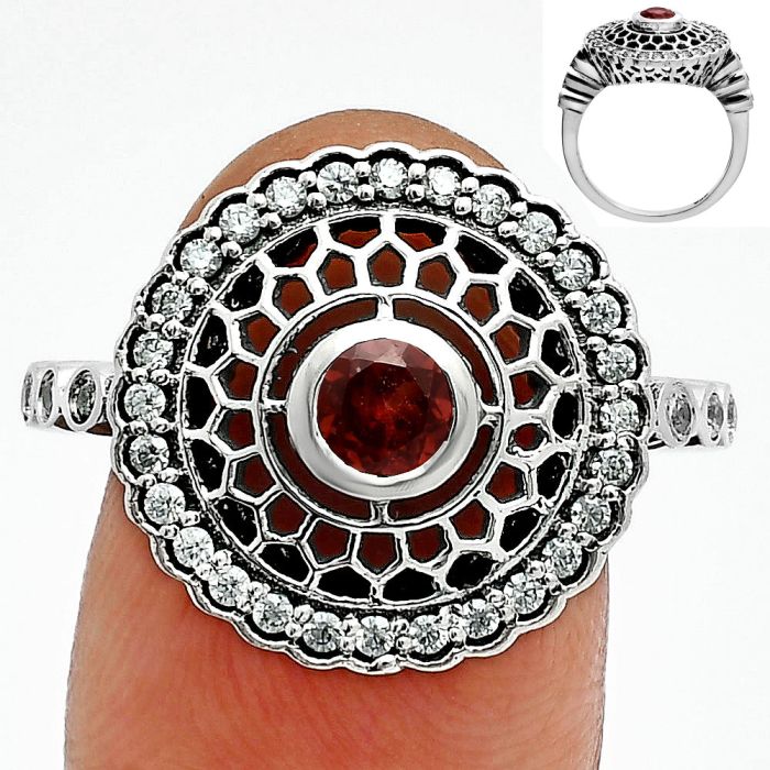 Hessonite Garnet and White Zircon Ring size-6 EXR05557 R-1735, 4x4 mm