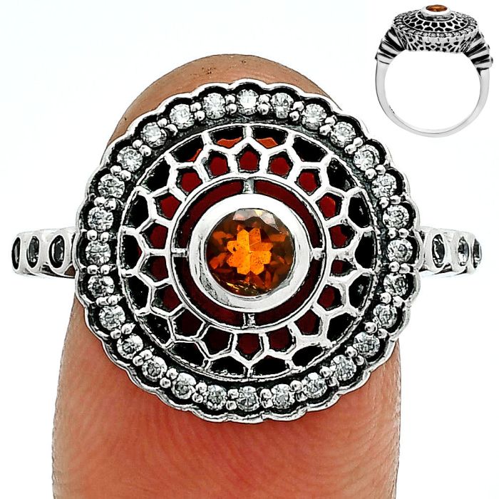 Mandarin Citrine and White Zircon Ring size-6 EXR05624 R-1735, 4x4 mm