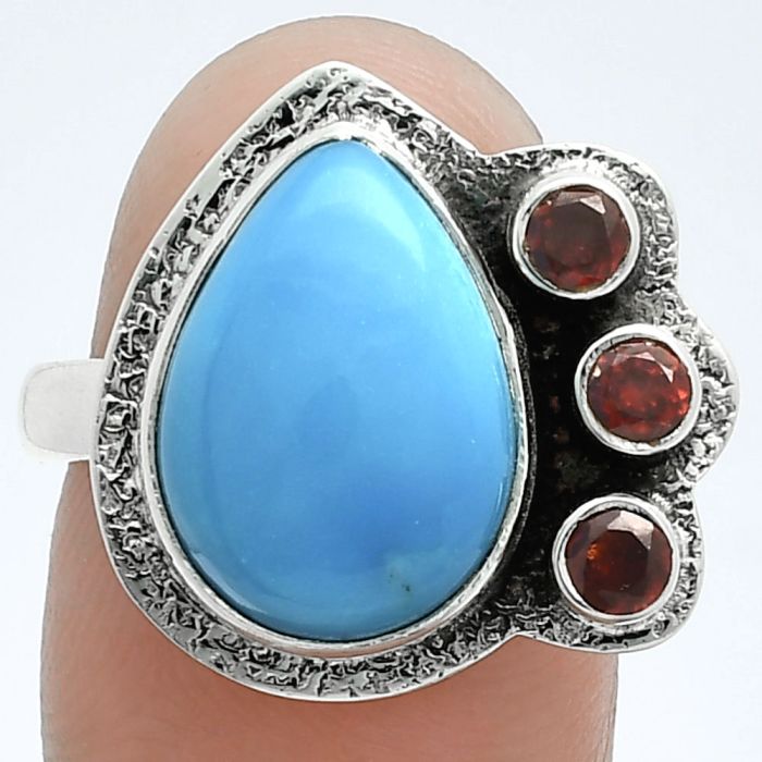 Sleeping Beauty Turquoise and Garnet Ring size-9 EXR05646 R-1655, 11x15 mm