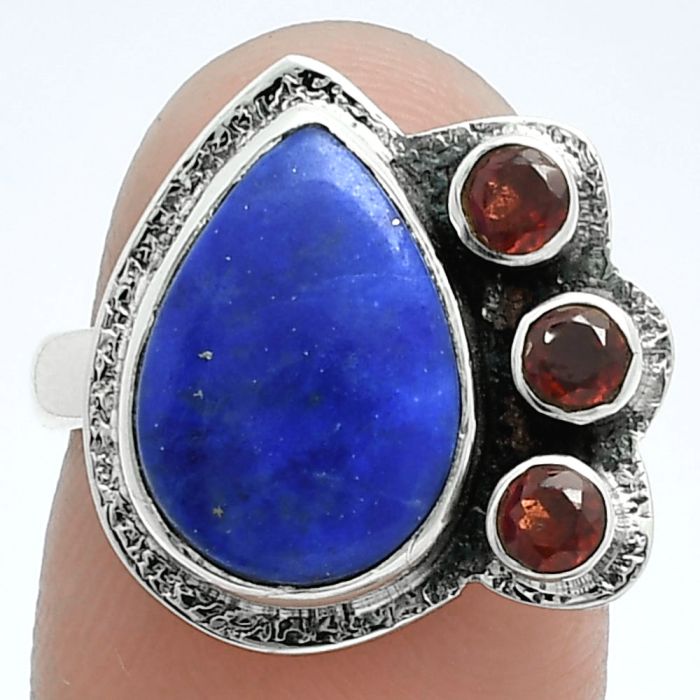 Lapis Lazuli and Garnet Ring size-7 EXR05651 R-1655, 10x14 mm