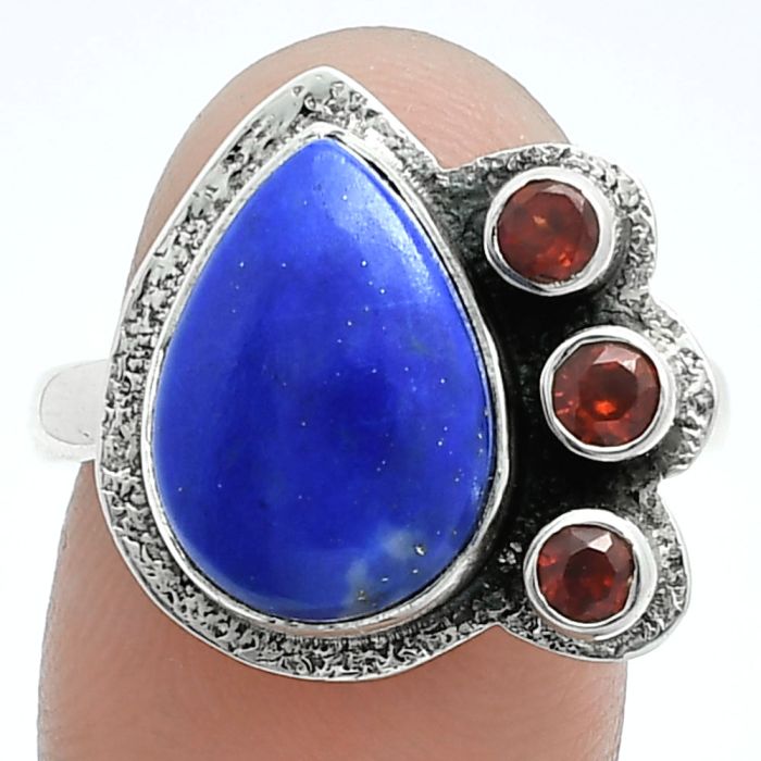 Lapis Lazuli and Garnet Ring size-9 EXR05653 R-1655, 10x14 mm