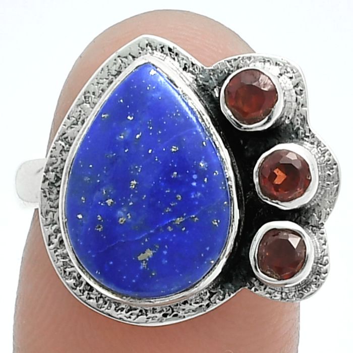 Lapis Lazuli and Garnet Ring size-7 EXR05654 R-1655, 10x14 mm