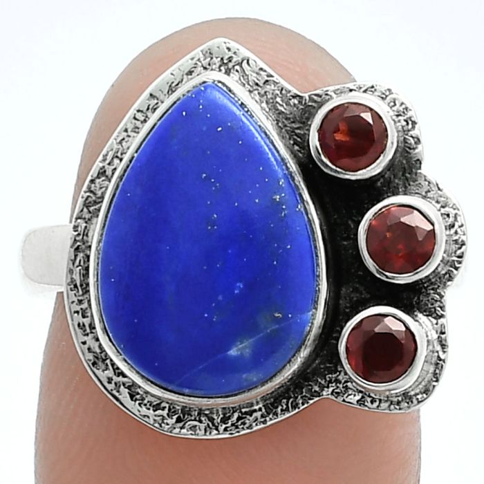 Lapis Lazuli and Garnet Ring size-8 EXR05659 R-1655, 10x14 mm