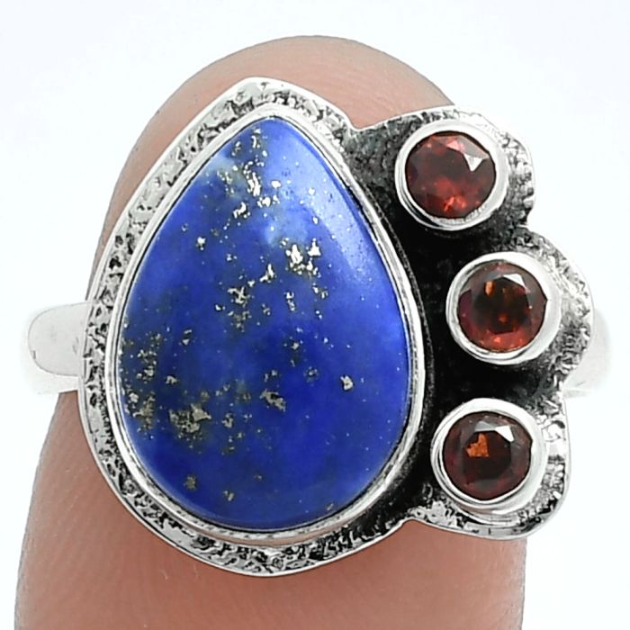 Lapis Lazuli and Garnet Ring size-8 EXR05660 R-1655, 10x14 mm