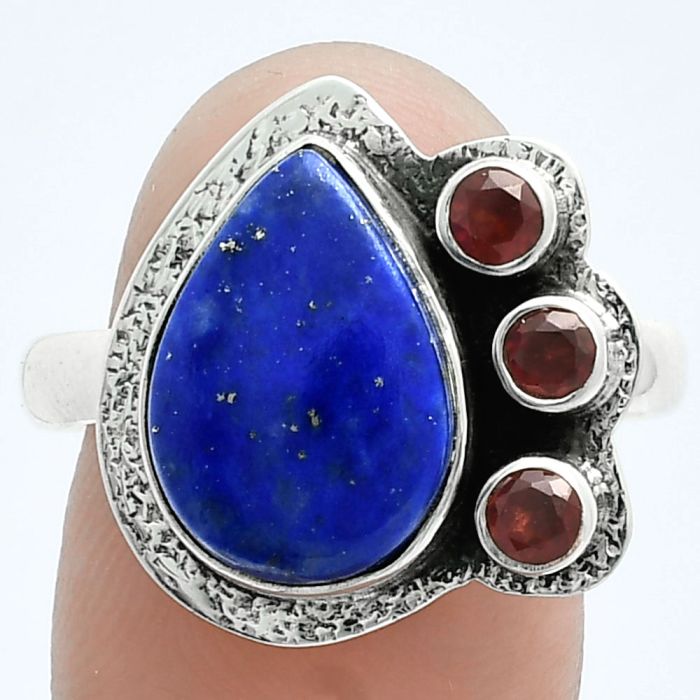 Lapis Lazuli and Garnet Ring size-10 EXR05662 R-1655, 10x14 mm