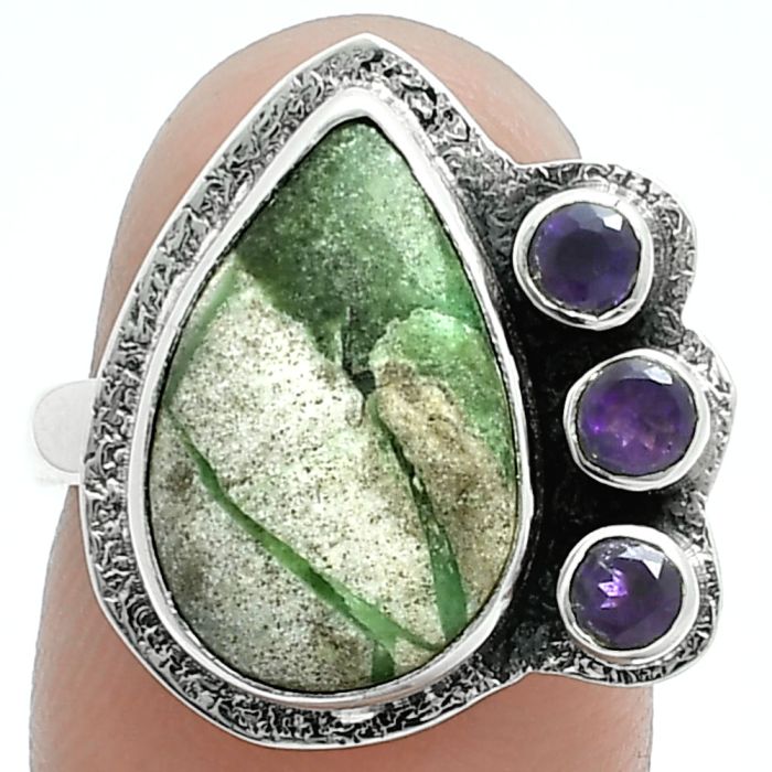 Utah Variscite and Amethyst Ring size-7 EXR05663 R-1655, 10x16 mm