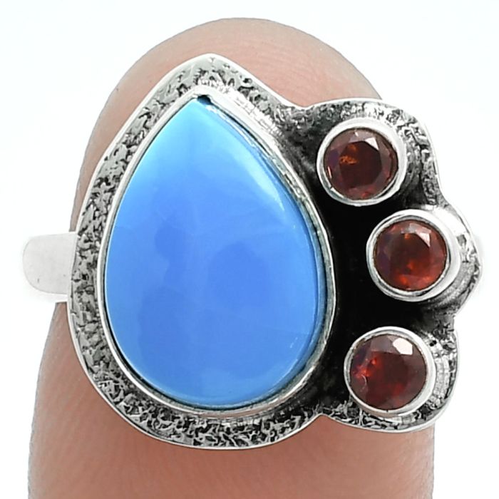 Sleeping Beauty Turquoise and Garnet Ring size-8 EXR05664 R-1655, 9x13 mm