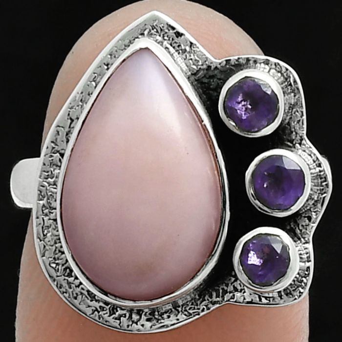 Pink Opal and Amethyst Ring size-7 EXR05676 R-1655, 10x15 mm