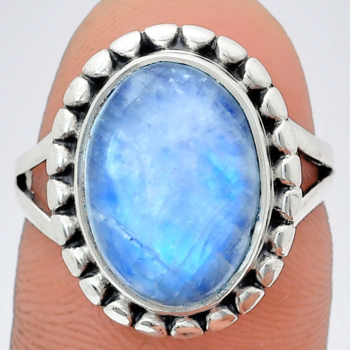 Rainbow Moonstone Ring size-7 EXR05768 R-1071, 10x14 mm