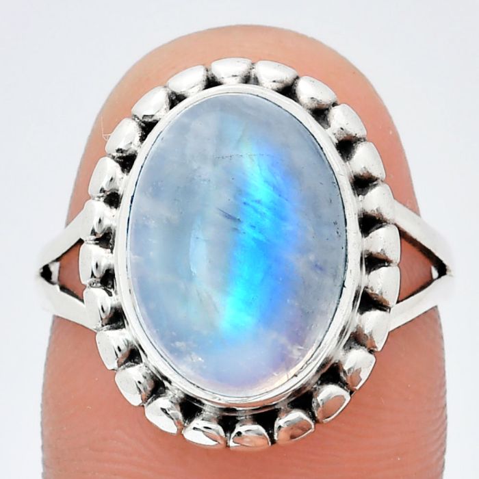 Rainbow Moonstone Ring size-8 EXR05788 R-1071, 10x14 mm