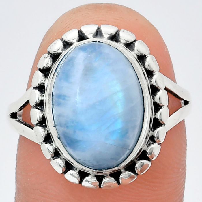 Rainbow Moonstone Ring size-9 EXR05789 R-1071, 10x14 mm