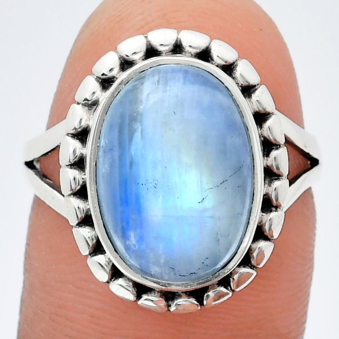 Rainbow Moonstone Ring size-7.5 EXR05795 R-1071, 10x14 mm