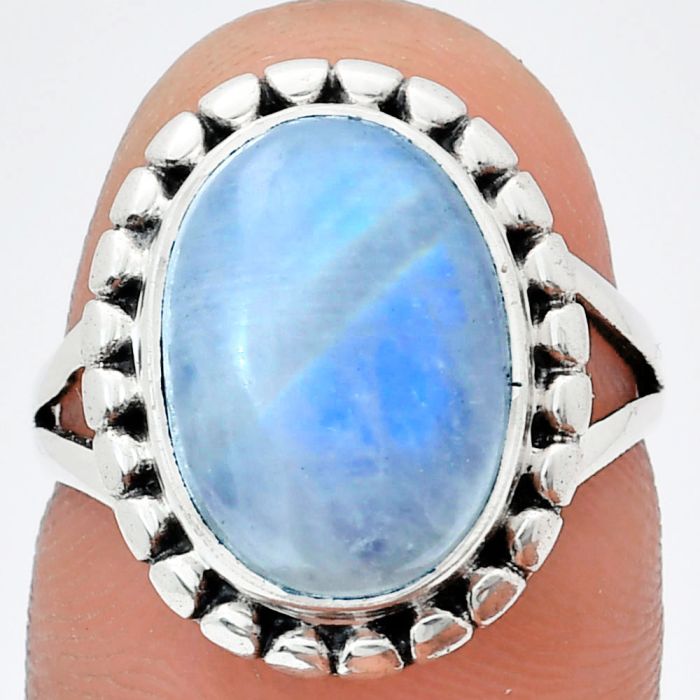 Rainbow Moonstone Ring size-7 EXR05801 R-1071, 10x14 mm