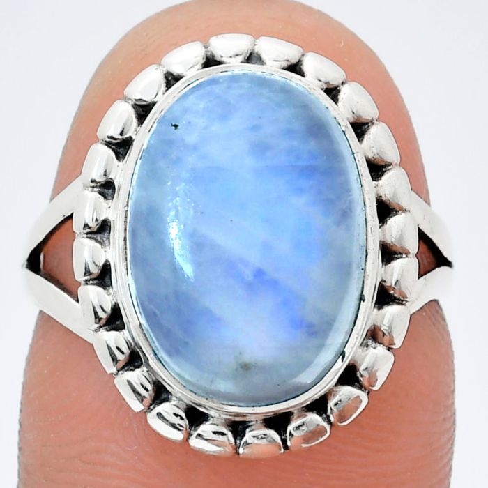 Rainbow Moonstone Ring size-7 EXR05803 R-1071, 10x14 mm