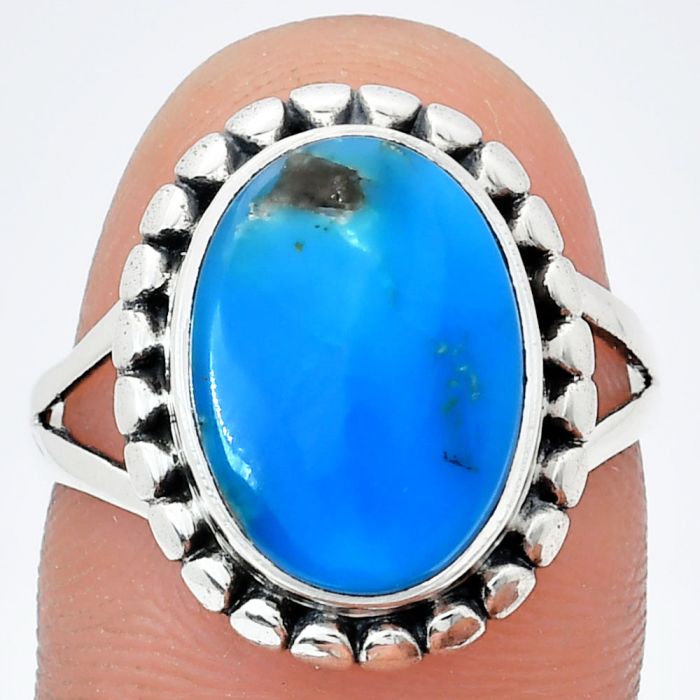 Natural Turquoise Morenci Mine Ring size-9 EXR05811 R-1071, 10x14 mm