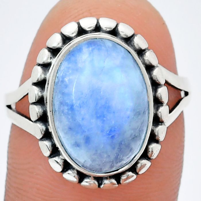 Rainbow Moonstone Ring size-9 EXR05814 R-1071, 10x14 mm