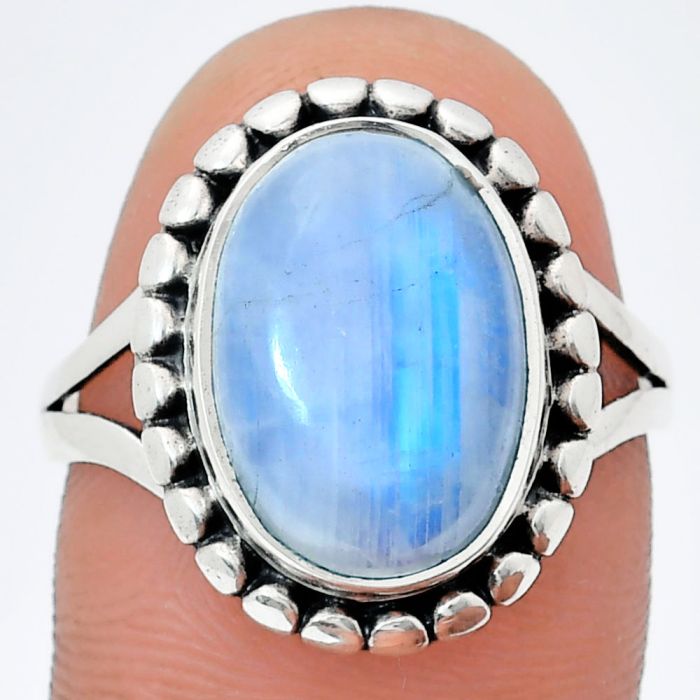 Rainbow Moonstone Ring size-9 EXR05818 R-1071, 10x14 mm