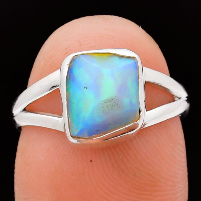 Ethiopian Opal Rough Ring size-7 EXR05823 R-1002, 8x9 mm