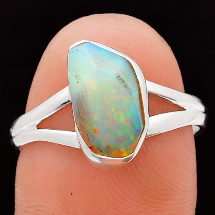 Ethiopian Opal Rough Ring size-9 EXR05824 R-1002, 7x12 mm