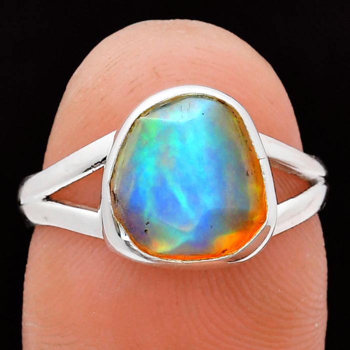 Ethiopian Opal Rough Ring size-7 EXR05825 R-1002, 10x10 mm