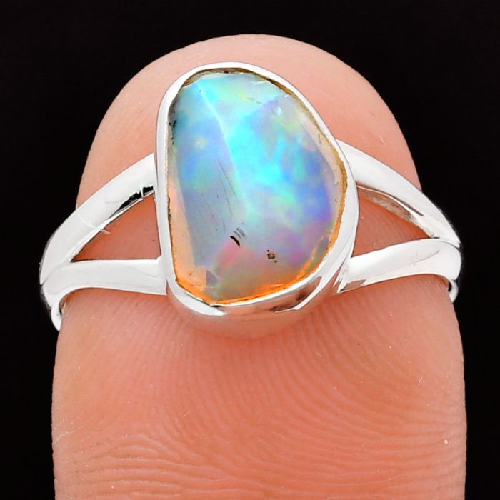 Ethiopian Opal Rough Ring size-7 EXR05826 R-1002, 8x11 mm