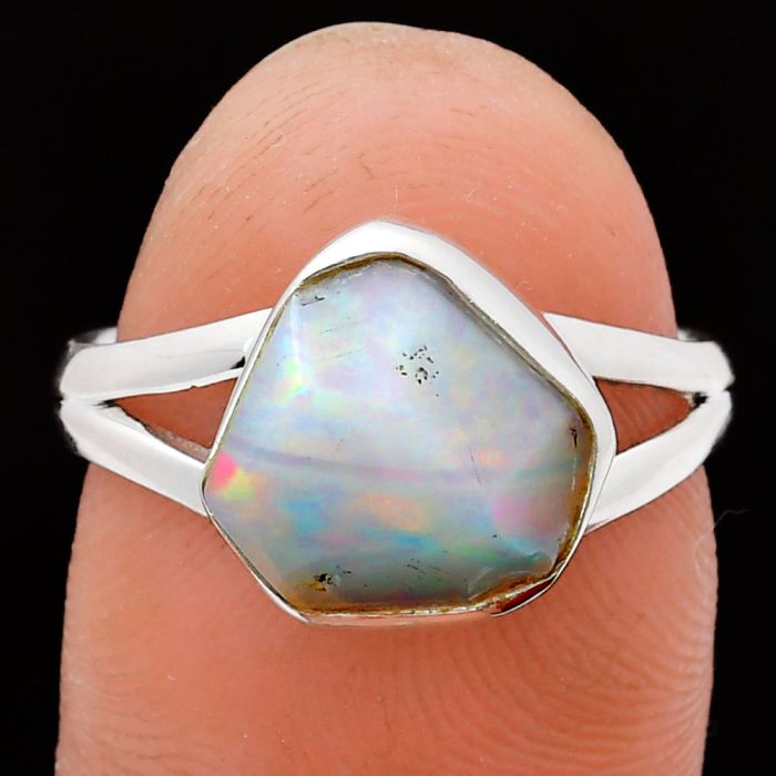 Ethiopian Opal Rough Ring size-7.5 EXR05828 R-1002, 11x11 mm