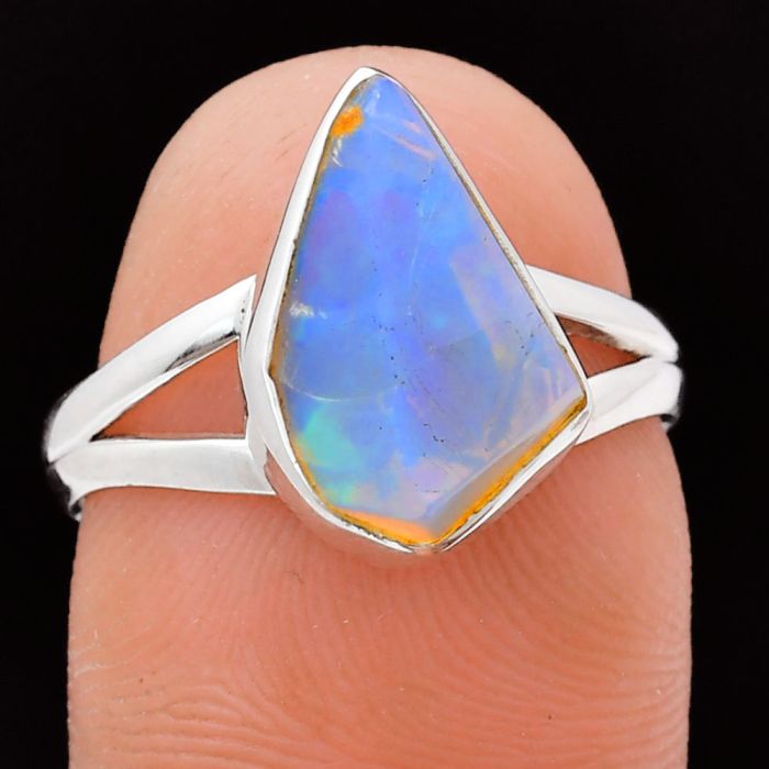 Ethiopian Opal Rough Ring size-7 EXR05834 R-1002, 9x14 mm