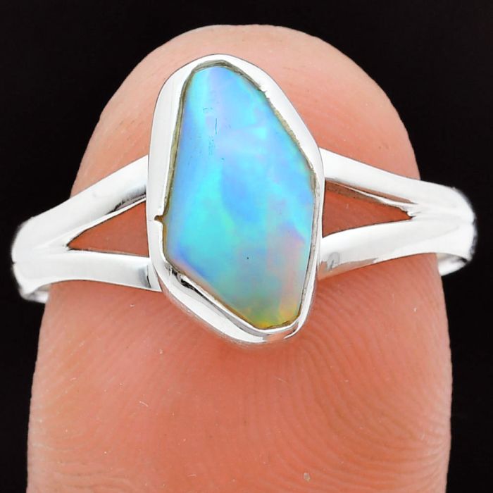 Ethiopian Opal Rough Ring size-9 EXR05849 R-1002, 7x12 mm