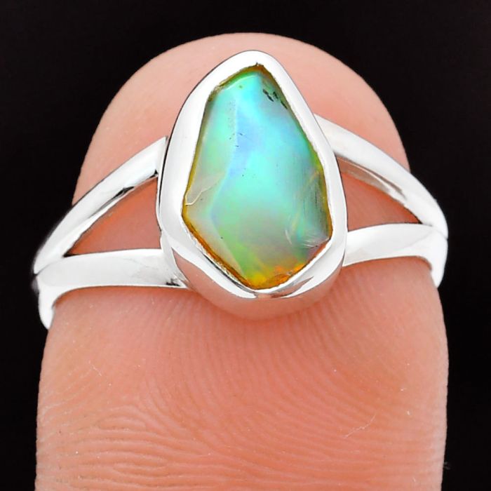 Ethiopian Opal Rough Ring size-7 EXR05854 R-1002, 7x10 mm