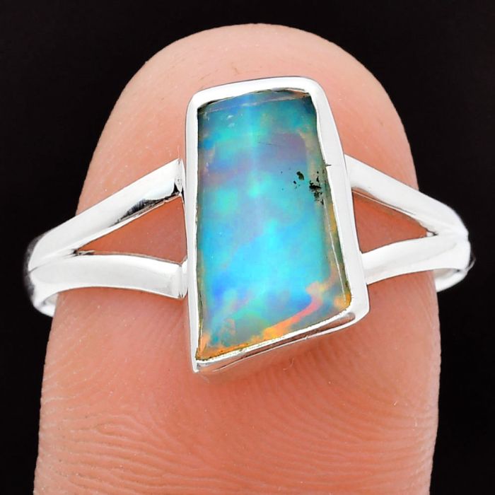 Ethiopian Opal Rough Ring size-9 EXR05855 R-1002, 7x14 mm