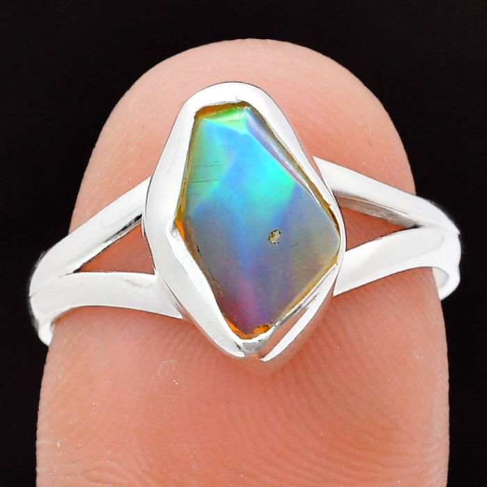 Ethiopian Opal Rough Ring size-8 EXR05857 R-1002, 7x12 mm