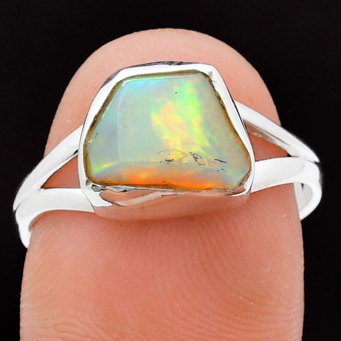 Ethiopian Opal Rough Ring size-9 EXR05861 R-1002, 8x10 mm