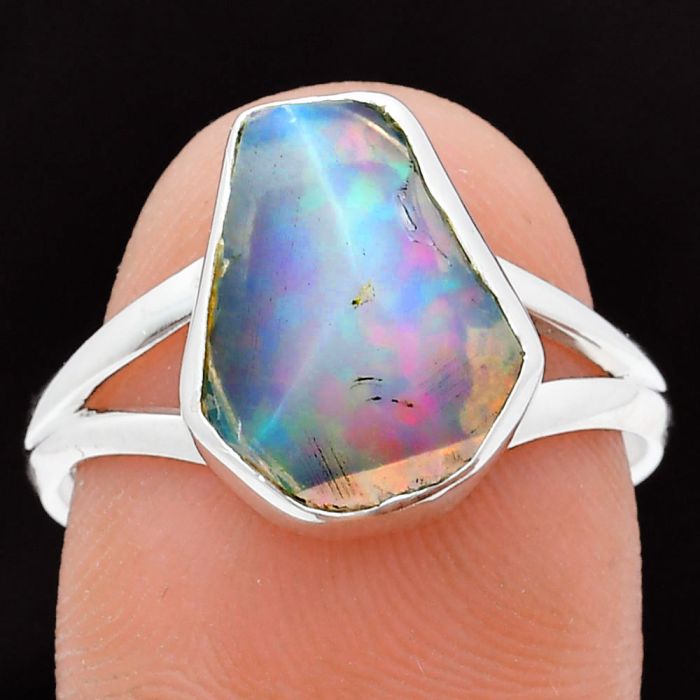 Ethiopian Opal Rough Ring size-9 EXR05865 R-1002, 10x13 mm