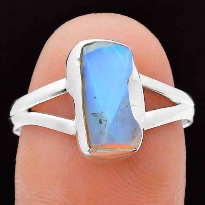 Ethiopian Opal Rough Ring size-9 EXR05866 R-1002, 6x12 mm