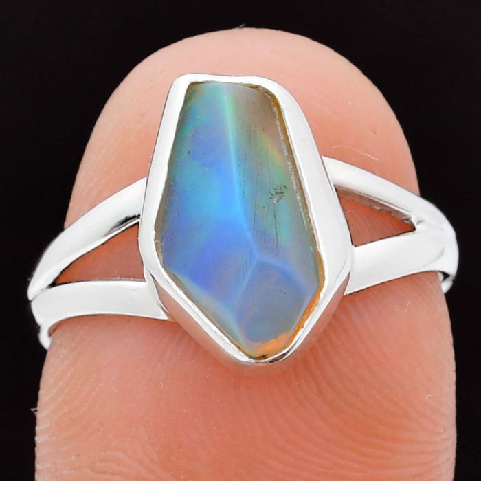 Ethiopian Opal Rough Ring size-7 EXR05873 R-1002, 8x13 mm