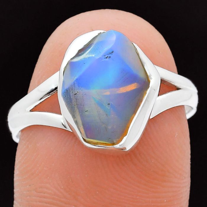 Ethiopian Opal Rough Ring size-9 EXR05876 R-1002, 9x12 mm