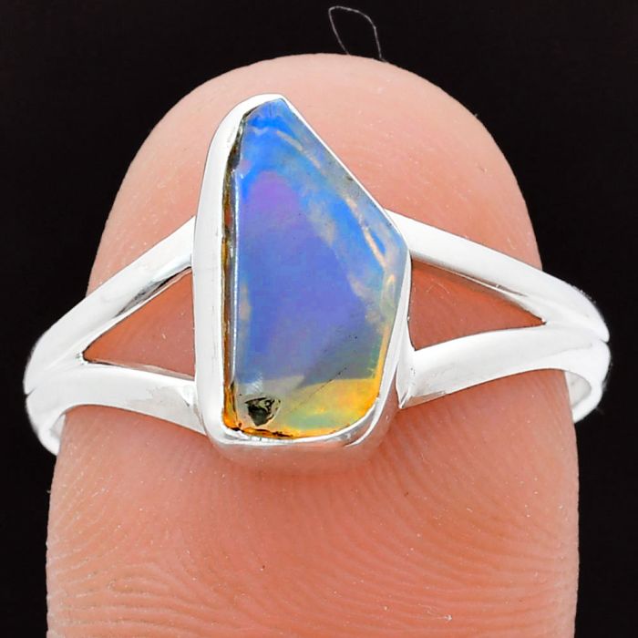 Ethiopian Opal Rough Ring size-9 EXR05880 R-1002, 6x12 mm