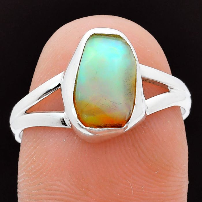 Ethiopian Opal Rough Ring size-8 EXR05882 R-1002, 7x10 mm