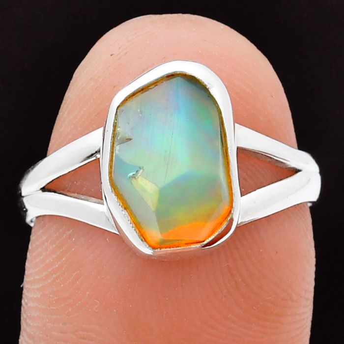 Ethiopian Opal Rough Ring size-7 EXR05887 R-1002, 8x12 mm