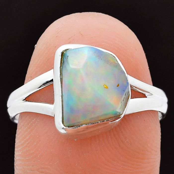 Ethiopian Opal Rough Ring size-9 EXR05889 R-1002, 8x11 mm