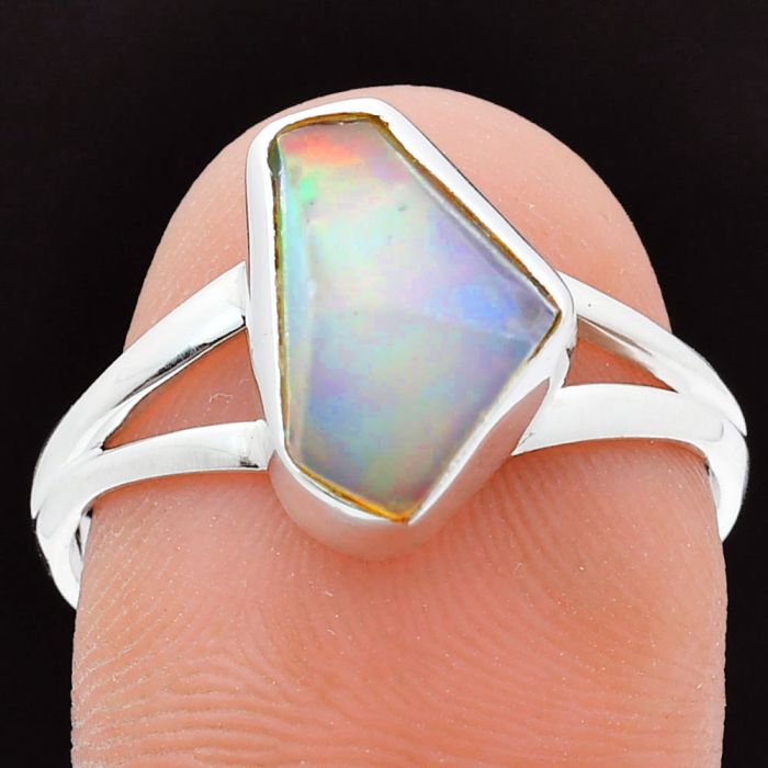 Ethiopian Opal Rough Ring size-9 EXR05890 R-1002, 8x12 mm