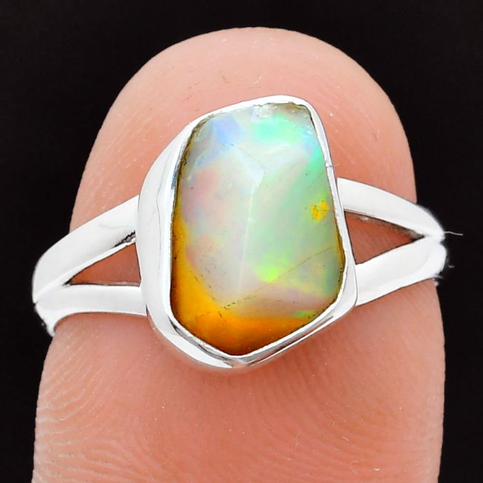 Ethiopian Opal Rough Ring size-7 EXR05907 R-1002, 7x11 mm