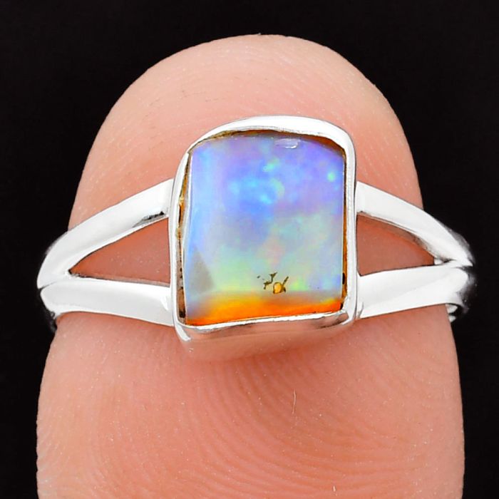 Ethiopian Opal Rough Ring size-7 EXR05908 R-1002, 7x9 mm