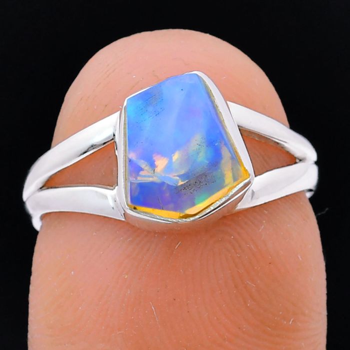 Ethiopian Opal Rough Ring size-6 EXR05917 R-1002, 7x9 mm