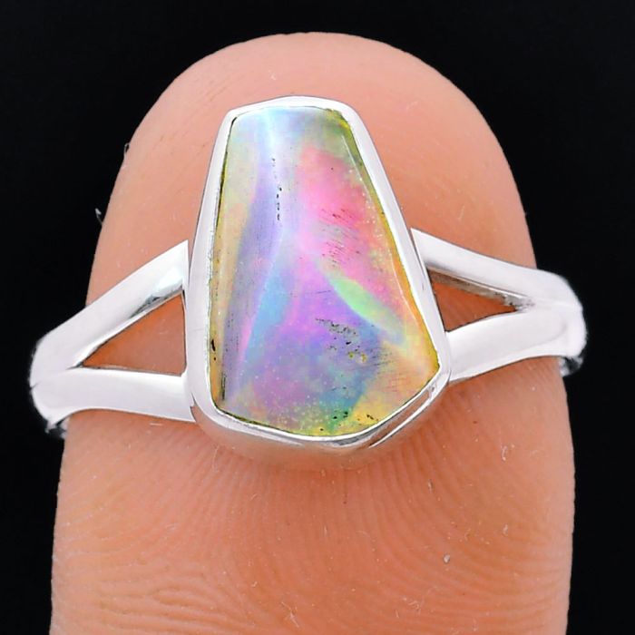 Ethiopian Opal Rough Ring size-8 EXR05918 R-1002, 8x12 mm