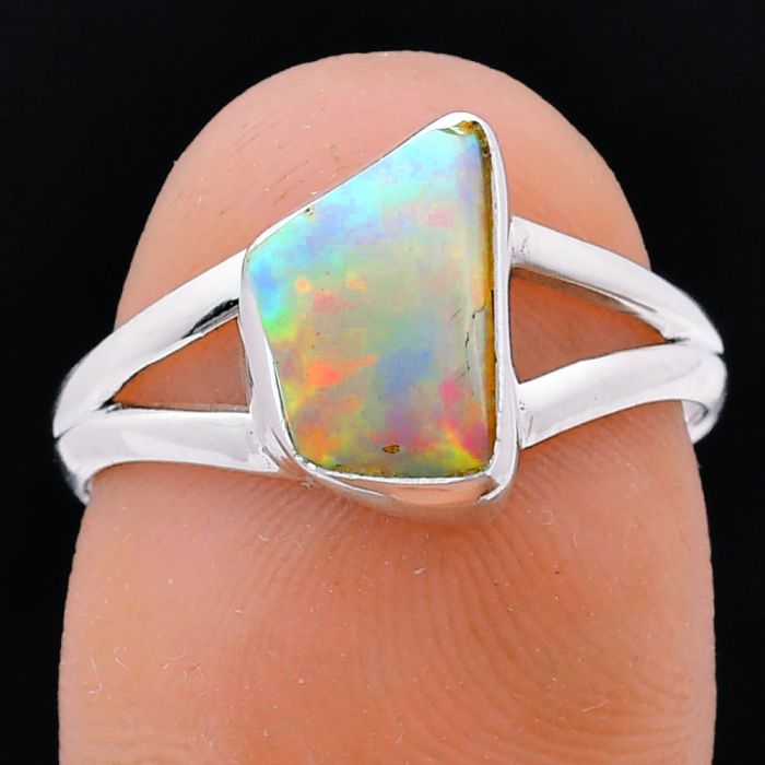 Ethiopian Opal Rough Ring size-7 EXR05920 R-1002, 7x10 mm