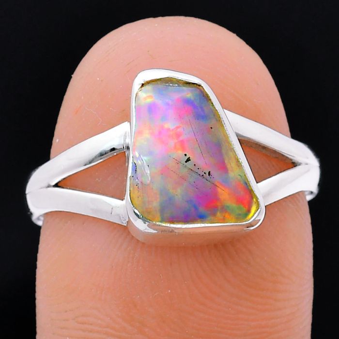 Ethiopian Opal Rough Ring size-8 EXR05924 R-1002, 8x11 mm