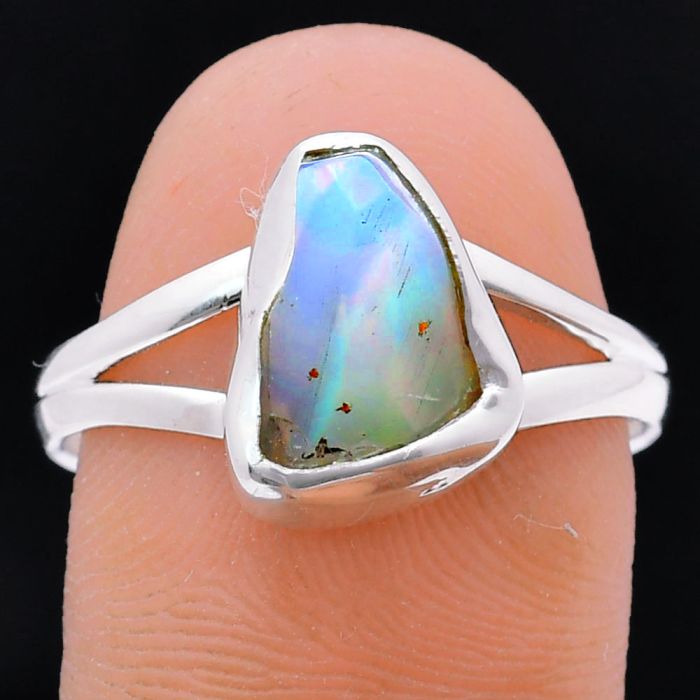 Ethiopian Opal Rough Ring size-9 EXR05929 R-1002, 7x10 mm